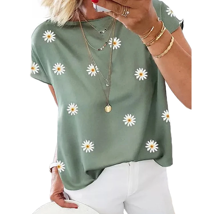 

New ladies new t-shirt small daisy print loose casual top woman printed t shirt female high quality oversized tshirt women