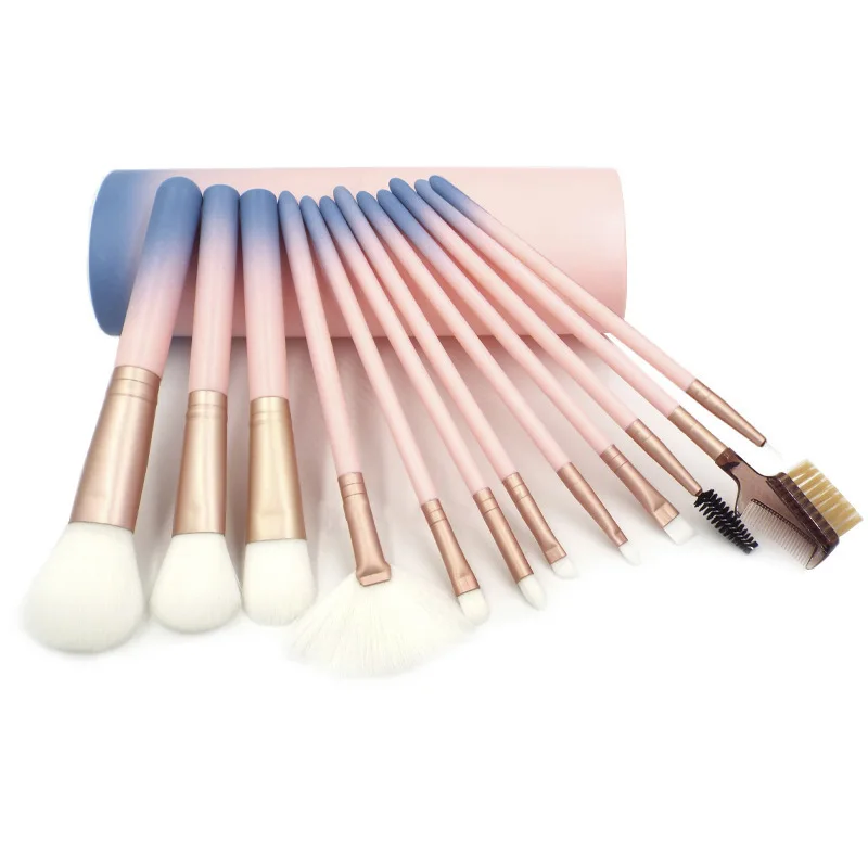 

12pcs Professional Wholesale Cosmetic Make Up Brush Makeup Brush Set With Cylinder Case, Pink