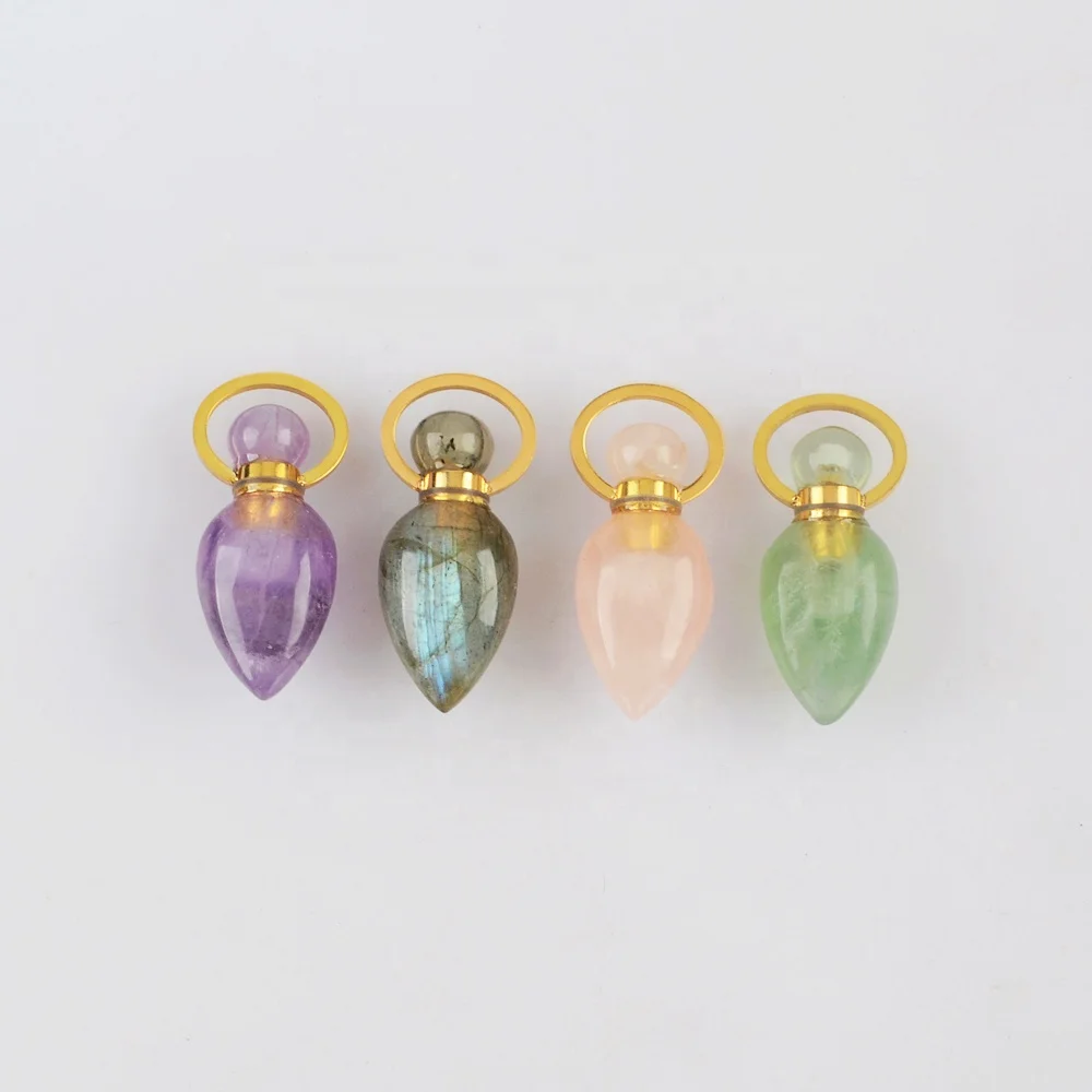 

G2015 Natural quartz flashy labradorite stone tiny perfume bottle pendant
