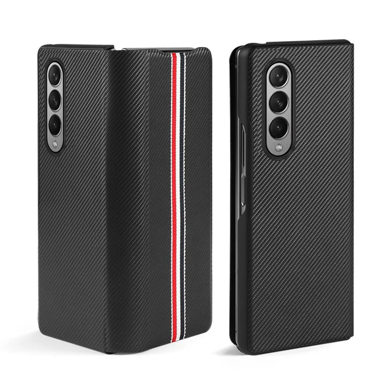 

Carbon Fiber PU Leather Folding Full Coverage Mobile Phone Cover Case For Samsung Galaxy Z Fold 3 Z Fold2 Flip3