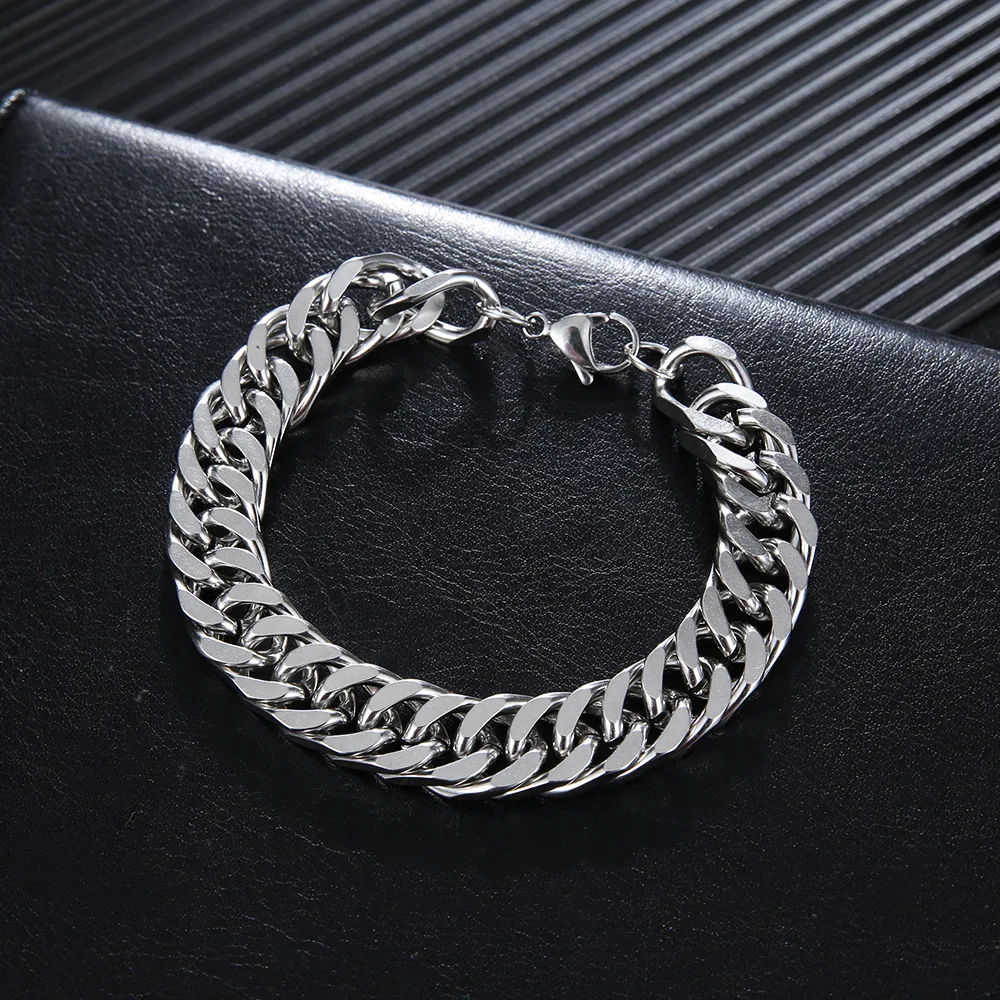 

European American cross-border hip hop titanium steel keel chain trendy men's stainless steel metal chain bracelet