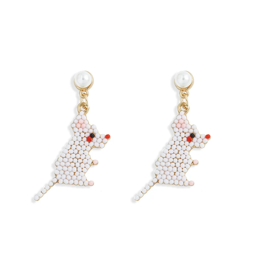 

Wholesale 2021 Fashion New Cute Animal Earrings Colorful Rice Beads Mouse Pendant Earrings For Women, Like picture