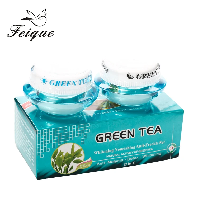 

FEIQUE 2 In 1 Hot Sale Facial Care Set Repair Whitening Green Tea Extract Skin Cream Set, Day:white,night:yellow
