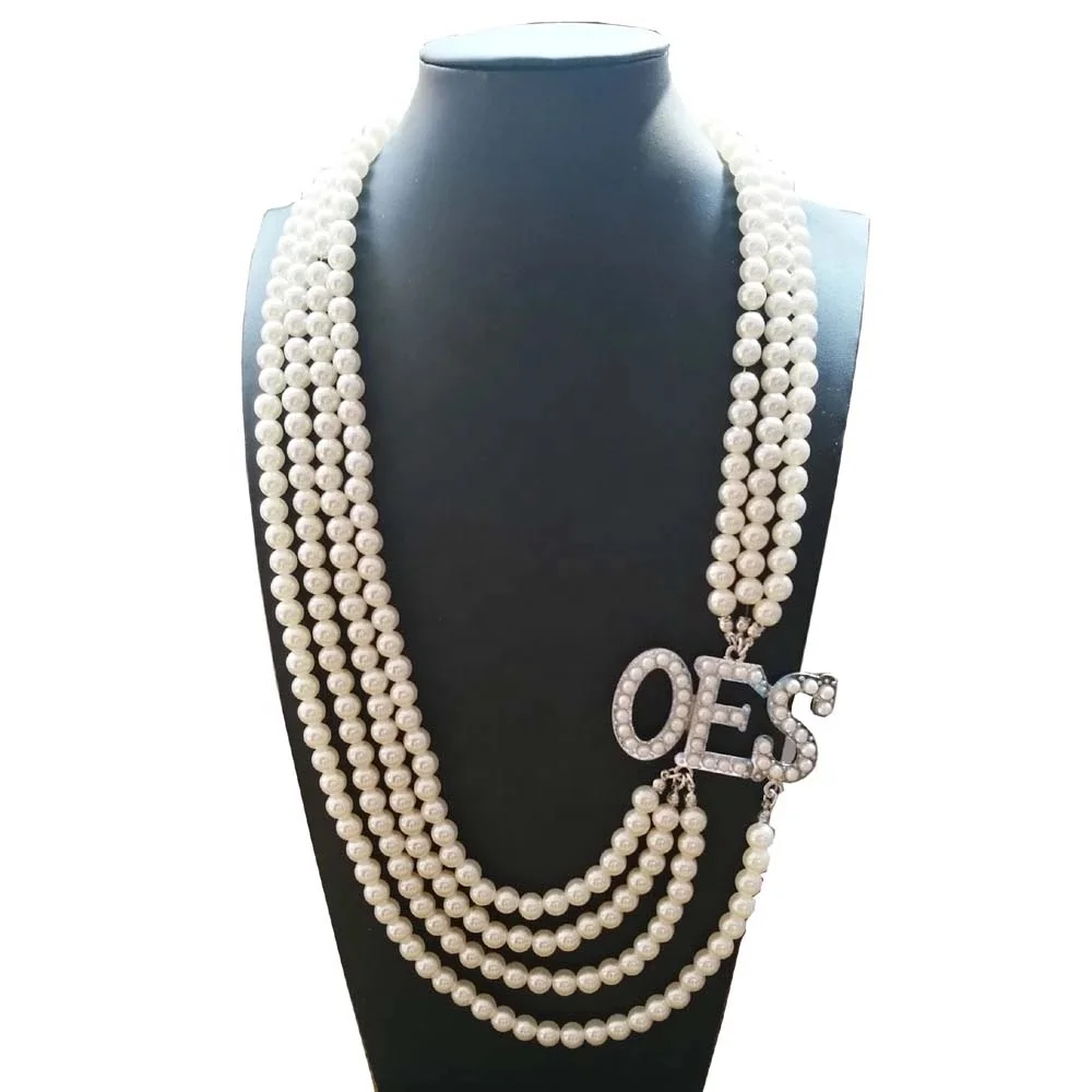 

The Order of the Eastern Star Multi layers Statement Necklace Jewelry OES Color Long Pearl Bead Necklace, Picture