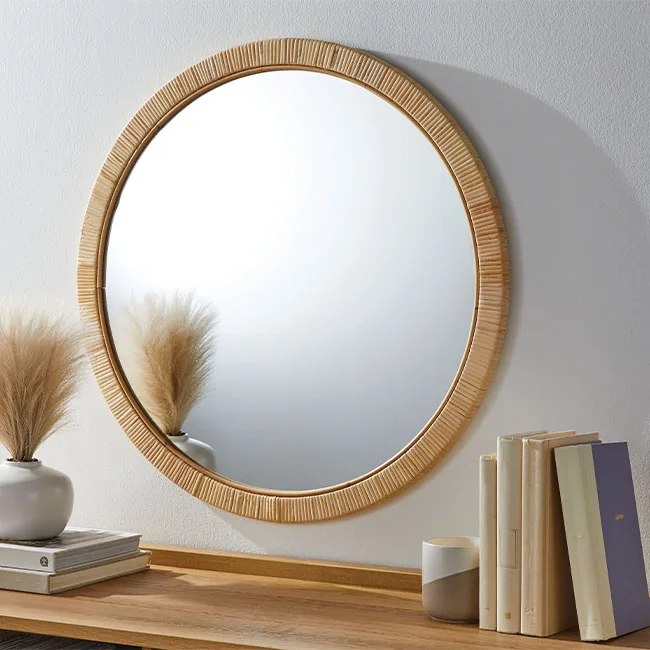 60cm Handcrafted Natural Rattan-Framed Large Wall Mirror Modern Simplistic Art Home Decorative Living Bathroom Dropshipping DDP