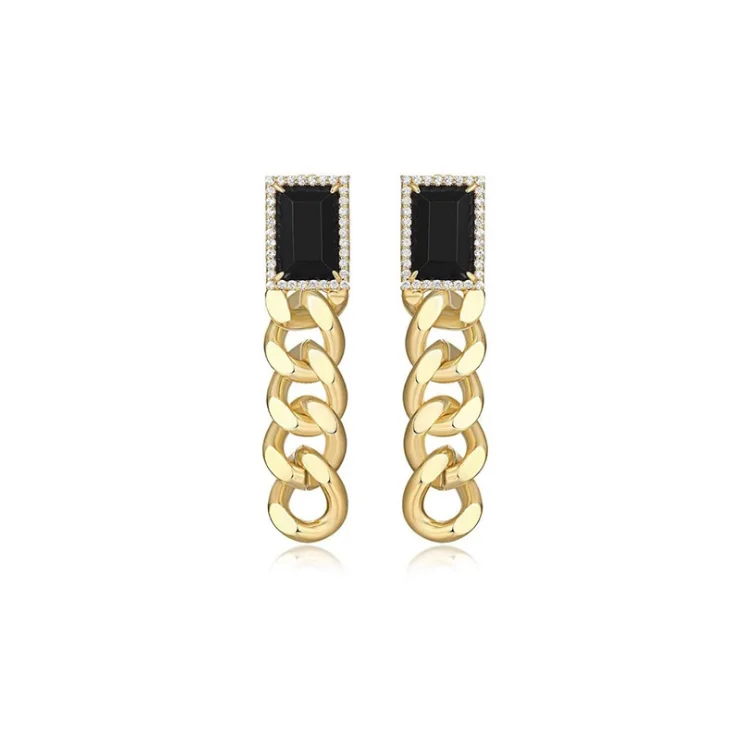 

Trendy Ladies Brass Square Stone Women Earrings 18K Gold Plated Link Chain Hoops Earrings Jewelry, Gold color