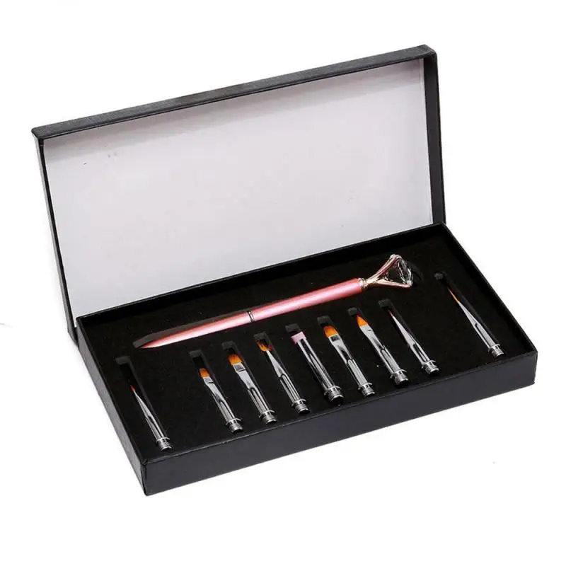 

10 Pcs/Set Nail Brush Set 3 Colors Rhinestone Head Soft Bristle Manicure Set Ten Head Replaceable Nail Pen Tool, Pink, gold, silver