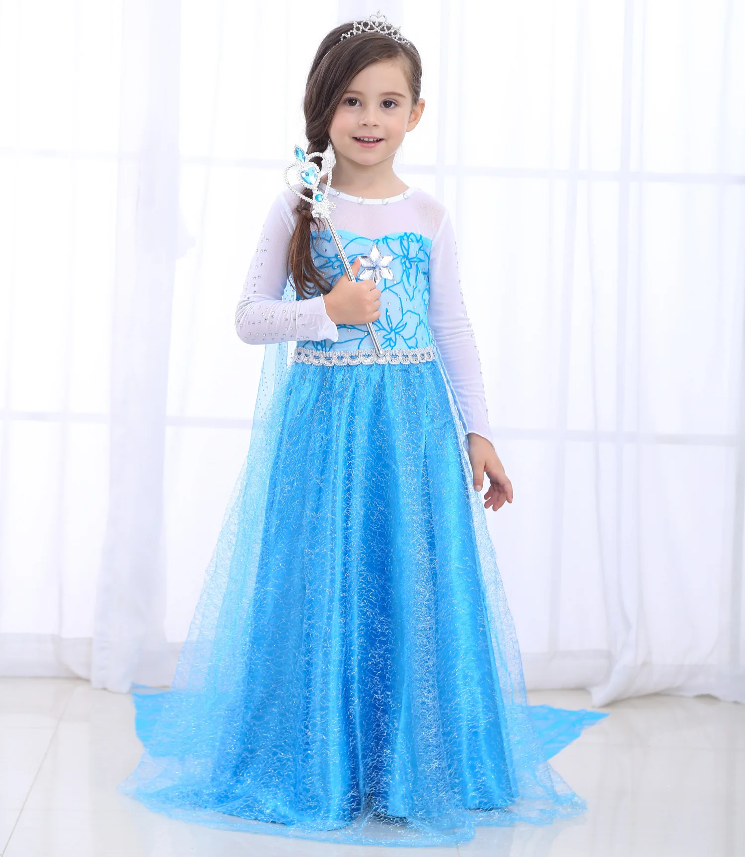 

MQATZ New Kids Girls Fancy Elsa Anna Snow white belle Cinderella Princess Costume Deluxe Dress Up Cosplay Birthday Party, Blue