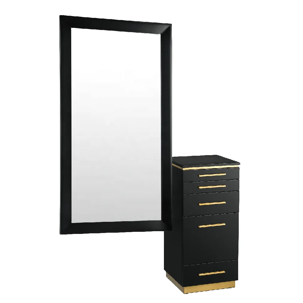 

Gold salon mirror for barber shop Wood beauty salon mirrors Beauty salon furniture mirror with cabinet ready to ship, Optional