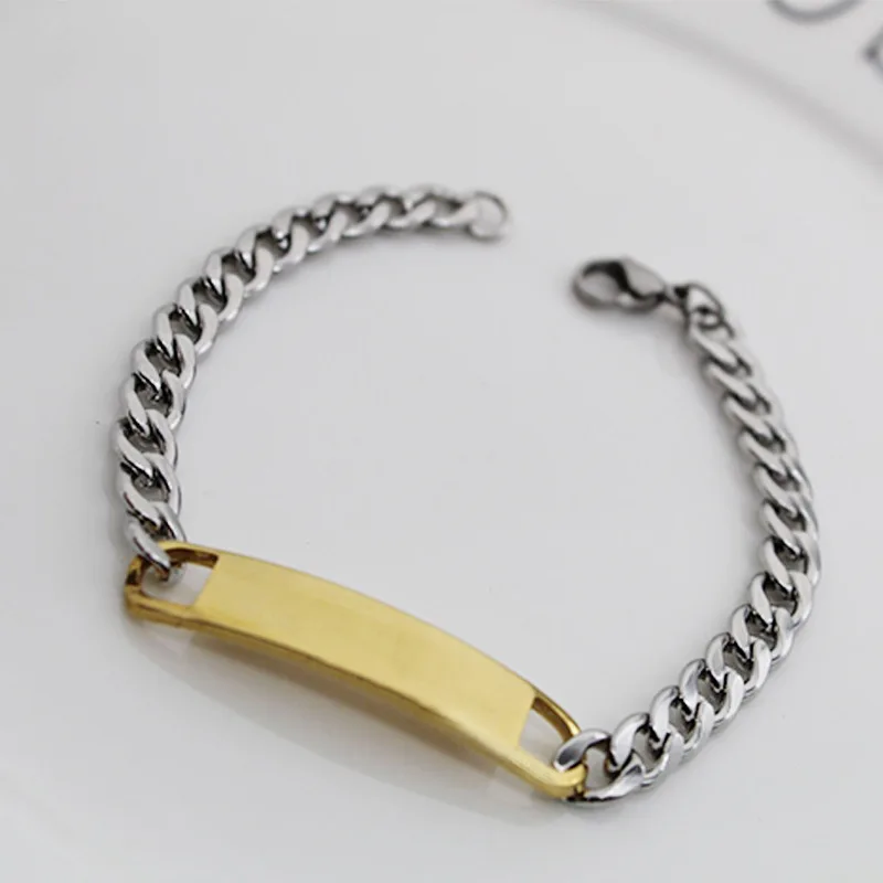 

Fashion Women/Men Unisex Hand Latest Designs DIY Jewelry Stainless Steel Blank LOGO Custom Engraved Link Metal Bracelet