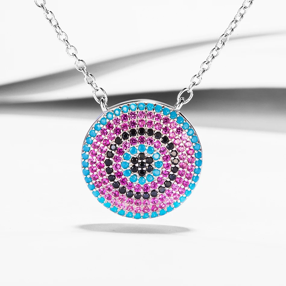 

925 Sterling Silver Necklace With Colorful CZ Stone Blue Lucky Eye Pendants Necklaces for Women Fashion Jewelry Gift