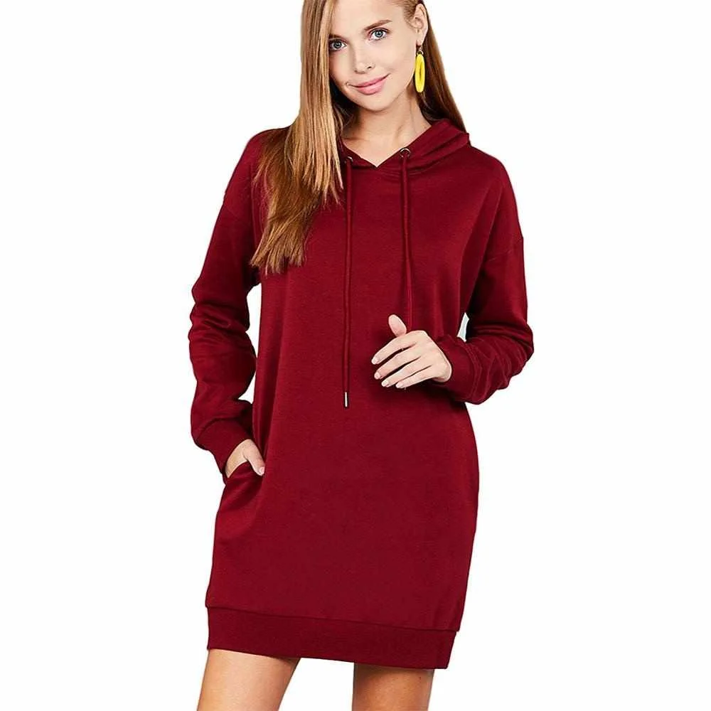 

Women Kangaroo Pocket Hoodie Dress Long Hoodie Women Plain Hoodie Dress Women