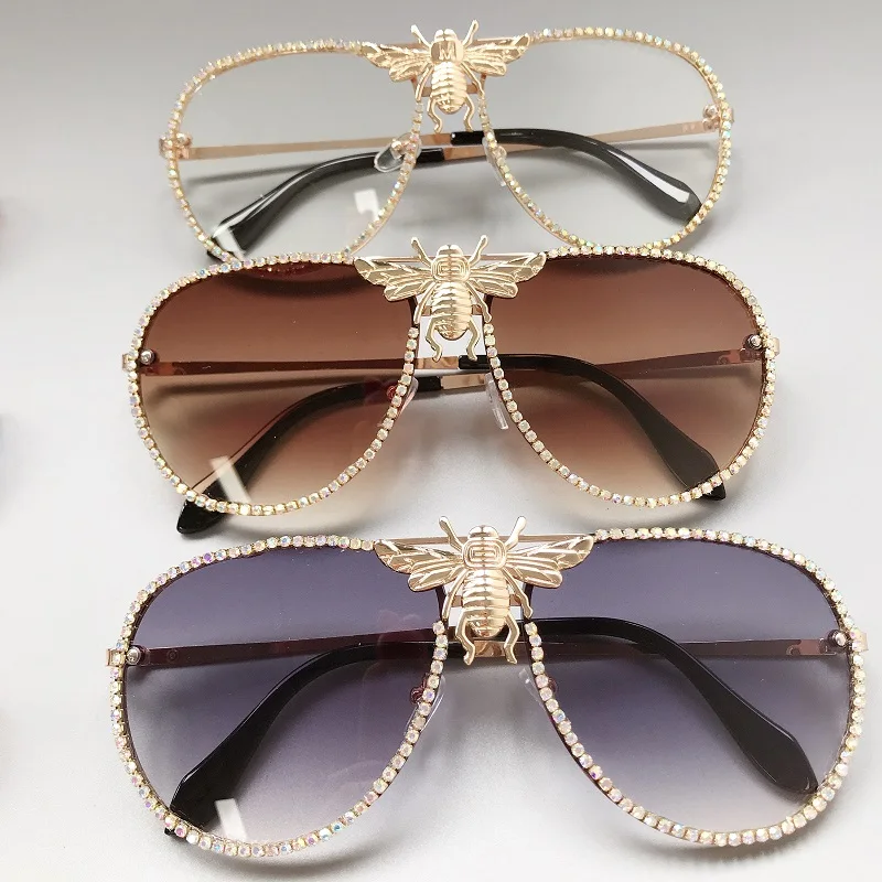 

New Trendy Women Sunglasses Luxury Pilot Gradient Big Bee Sun glasses For Men Designer Unisex Eyewear UV Protection