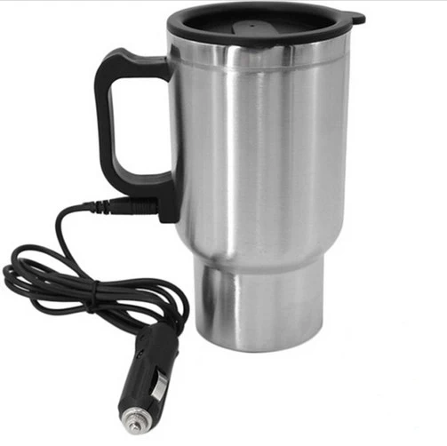 

Car Heating Cup 12V Electric Kettle Cars Thermal Heater Cups, Silver + black