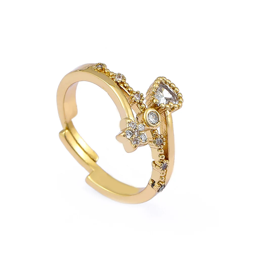 

Fashion jewelry Vintage temperament alloy open ring zircon personality ring, Gold