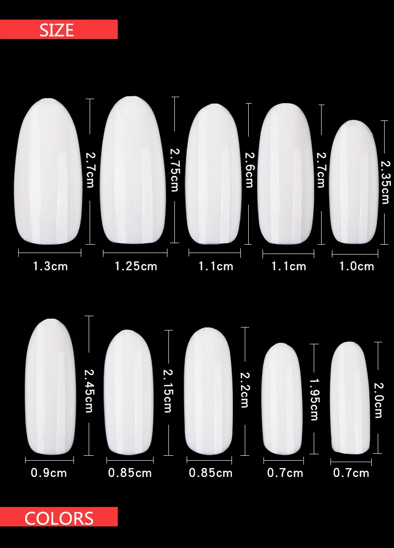 2020 New Popular 500pcs Full Cover Oval False Nail Tips Acrylic Sharp Round Artificial Finger Nails