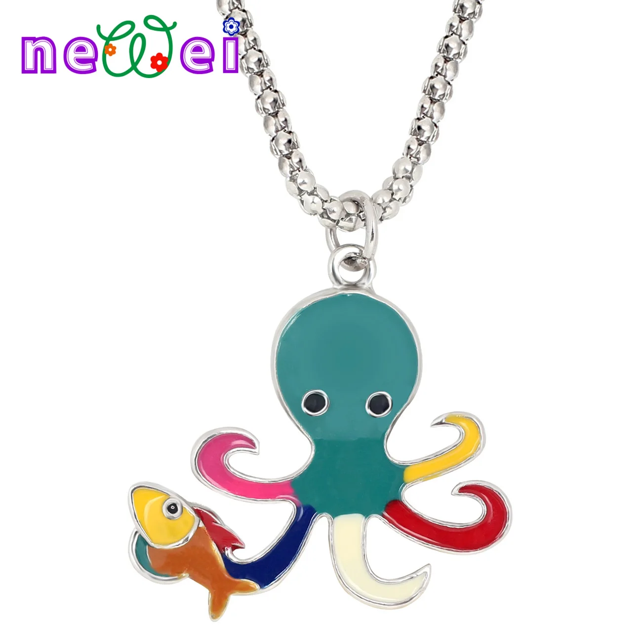 

Enamel Alloy Floral Ocean Fish Octopus Necklace Animals Pendant Chain Fashion Jewelry For Women Girls Teens Kids Charms Gifts, Multicolor