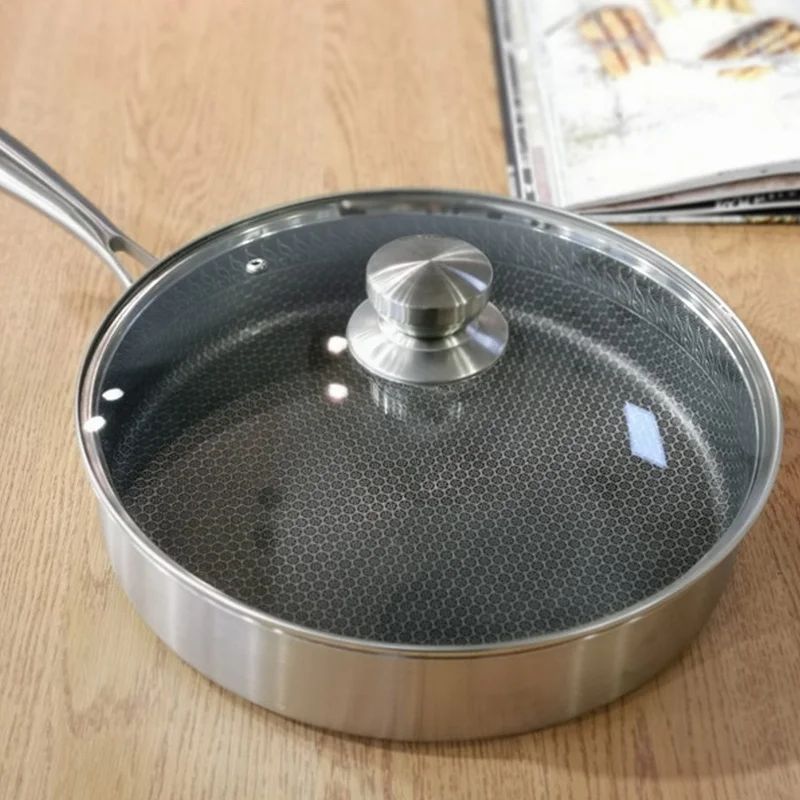 

Chinese 28cm fry pan non stick honey comb wok with glass lid
