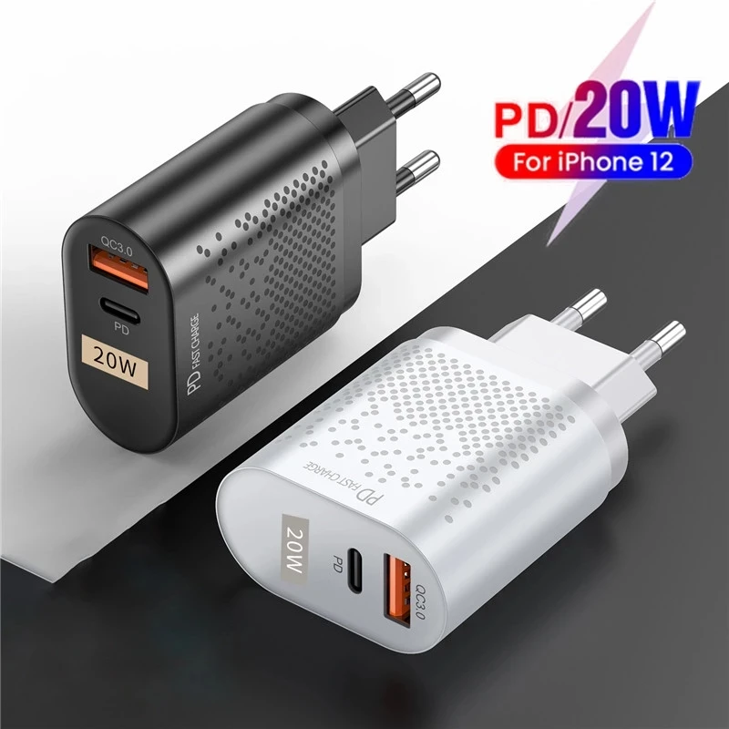 

OEM Dual Ports PD 20W Type C USB Travel Charger QC 3.0 USB Charger Mobile Phone Accessories Wall Adapter for iPhone 13 12