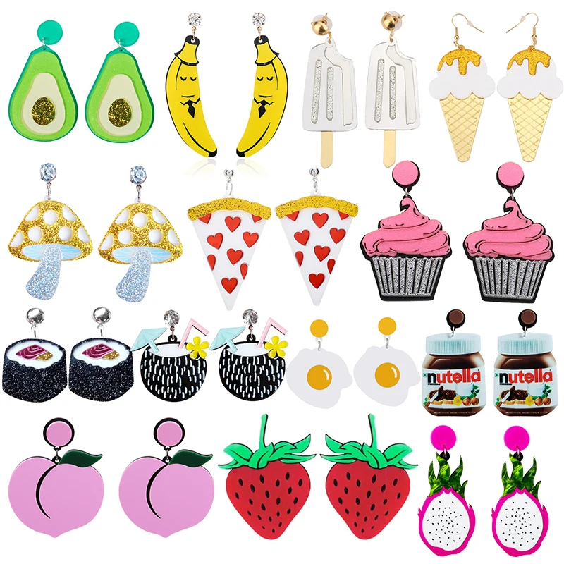 

Earrings For Women Acrylic Party Fashion Eardrop Funny New Cartoon Colorful Gifts Ice Cream Fruit Lemon Donuts Fried Egg