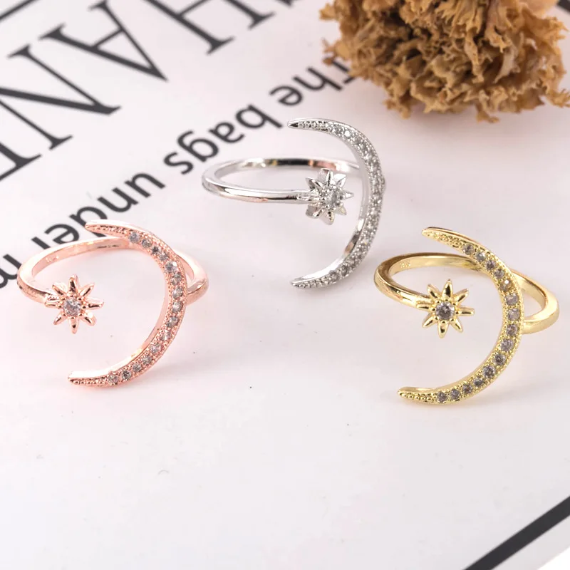 

R-153 Hot Selling Popular Engagement Ring Jewelry Women Moon Star Wedding Adjustable Ring Diamond Hyperbole Creative Women Rings, Picture shows