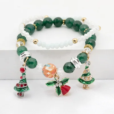 

Hot Sale Christmas Natural Sone Crystal Series Bracelet Personalized Christmas Tree Santa Claus Socks Beads Oil Bracelet For Gif, As picture