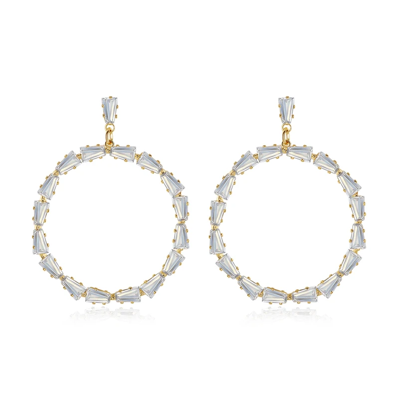 

LUOTEEMI Fancy Big Circle Cubic Zircon Hoop Earring for Woman Girl Cute Simple Party Design