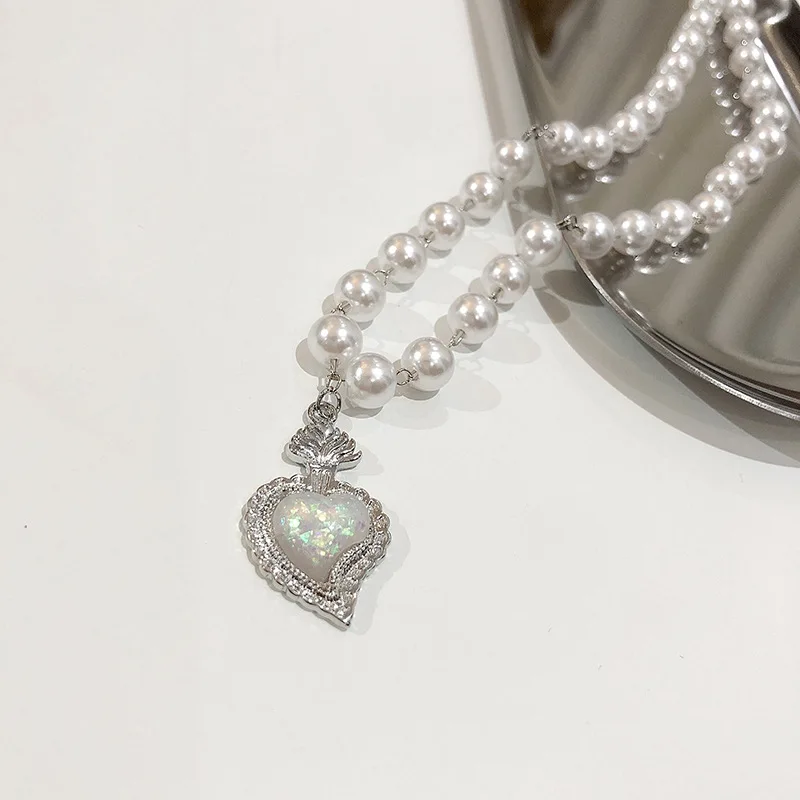 

DANYUAN woman necklaces jewellery long pearl chain heart pendant sweater necklace new arrival design women necklace trnendy, Picture