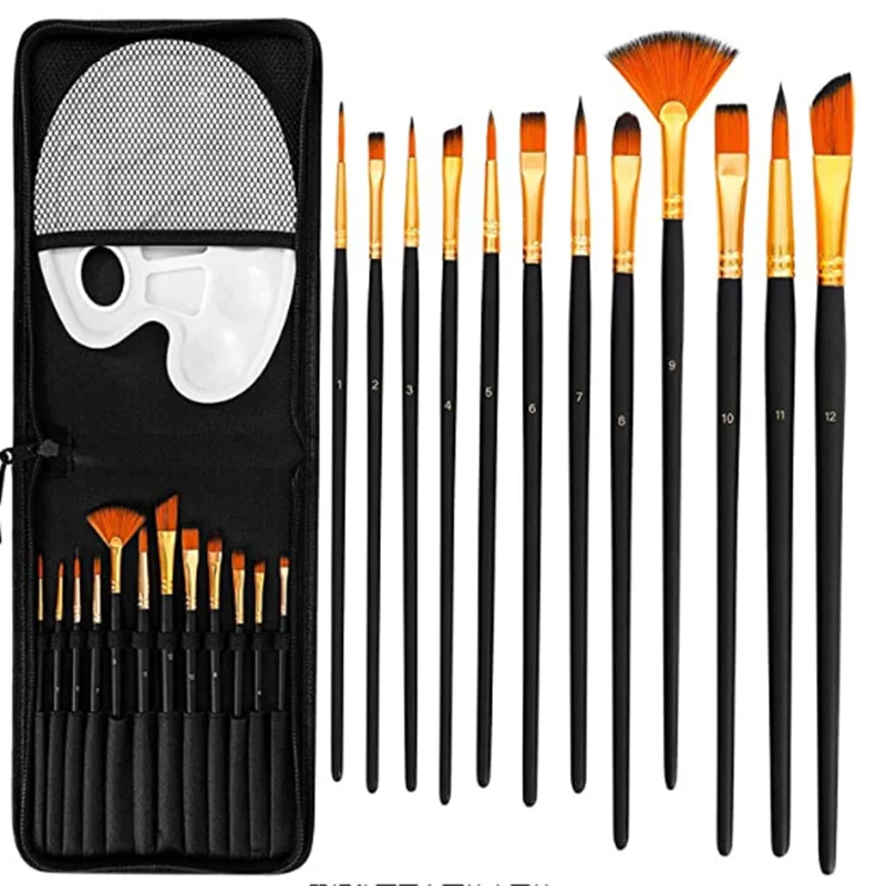 

2021 Eval 12Pcs Artist Paint Brush Value Pack 12 Different Shapes Paint Brushes Knife Sponge Carrying Case