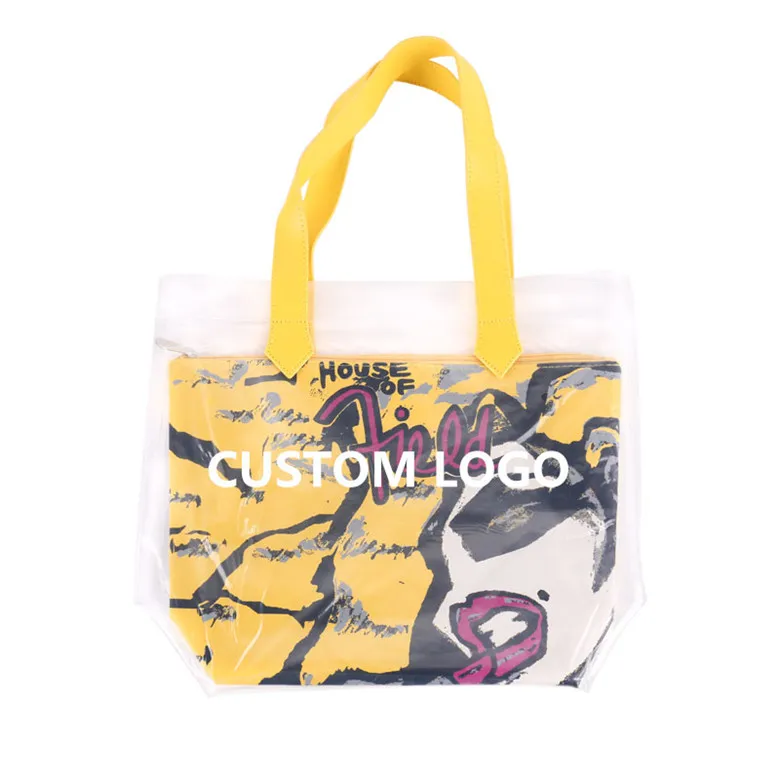 

Custom Print Clear PVC Zipper Shopping Bag Large Beach Tote Bags Transparent Candy Color Jelly Women Handbag, Customized color