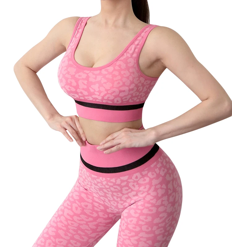 

Women Compression Soft Leopard Seamless Fitness Leggings and Bra Set