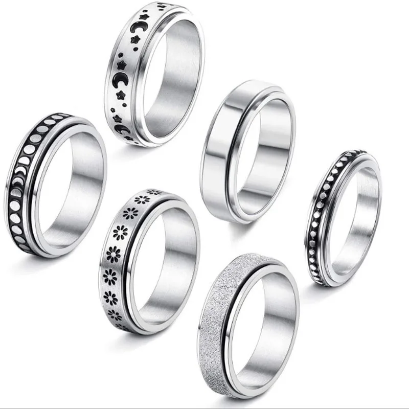 

Stainless steel fidget spinner rings Moon star chain Stress relieving anxiety meditation rotatable ring, Silver