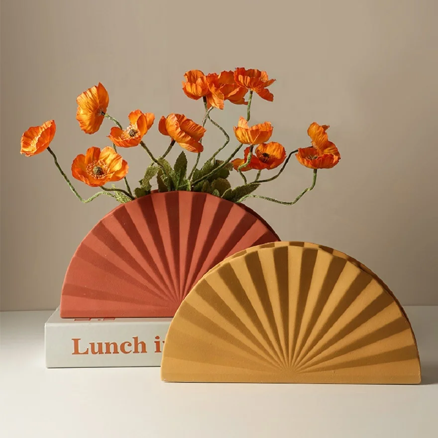 

Hot Selling Nordic Creative Morandi Vase Ceramic Origami Design Flower Arrangement Art Desktop Vase, Red/yellow