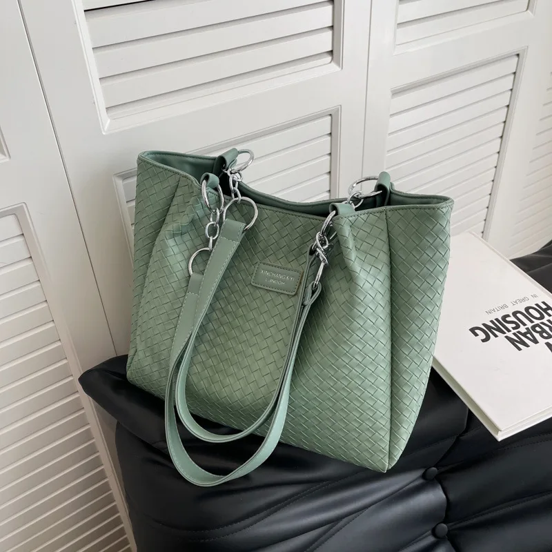 

2022 new trendy woven pu leather ladies handbags shoulder crossbody vegan women tote bag, 3 colors
