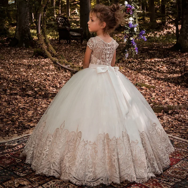 

S0103A Flower girl dress lace sleeveless show host girls puffy princess flower birthday party girls' dresses