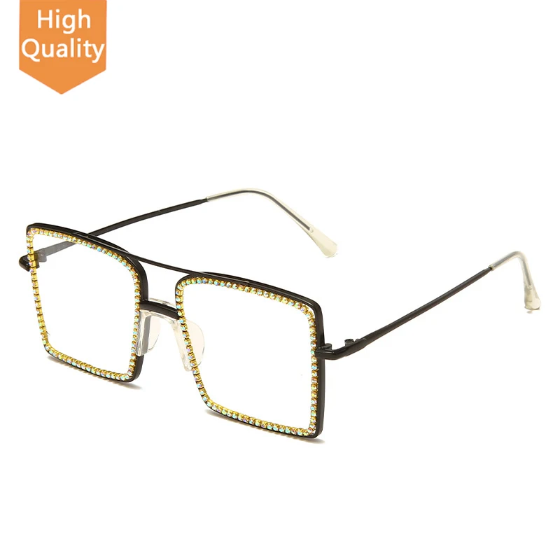 

New fashion ladies handmade flat glasses with rhinestone metal sunglasses for high quality vintage sunglasses