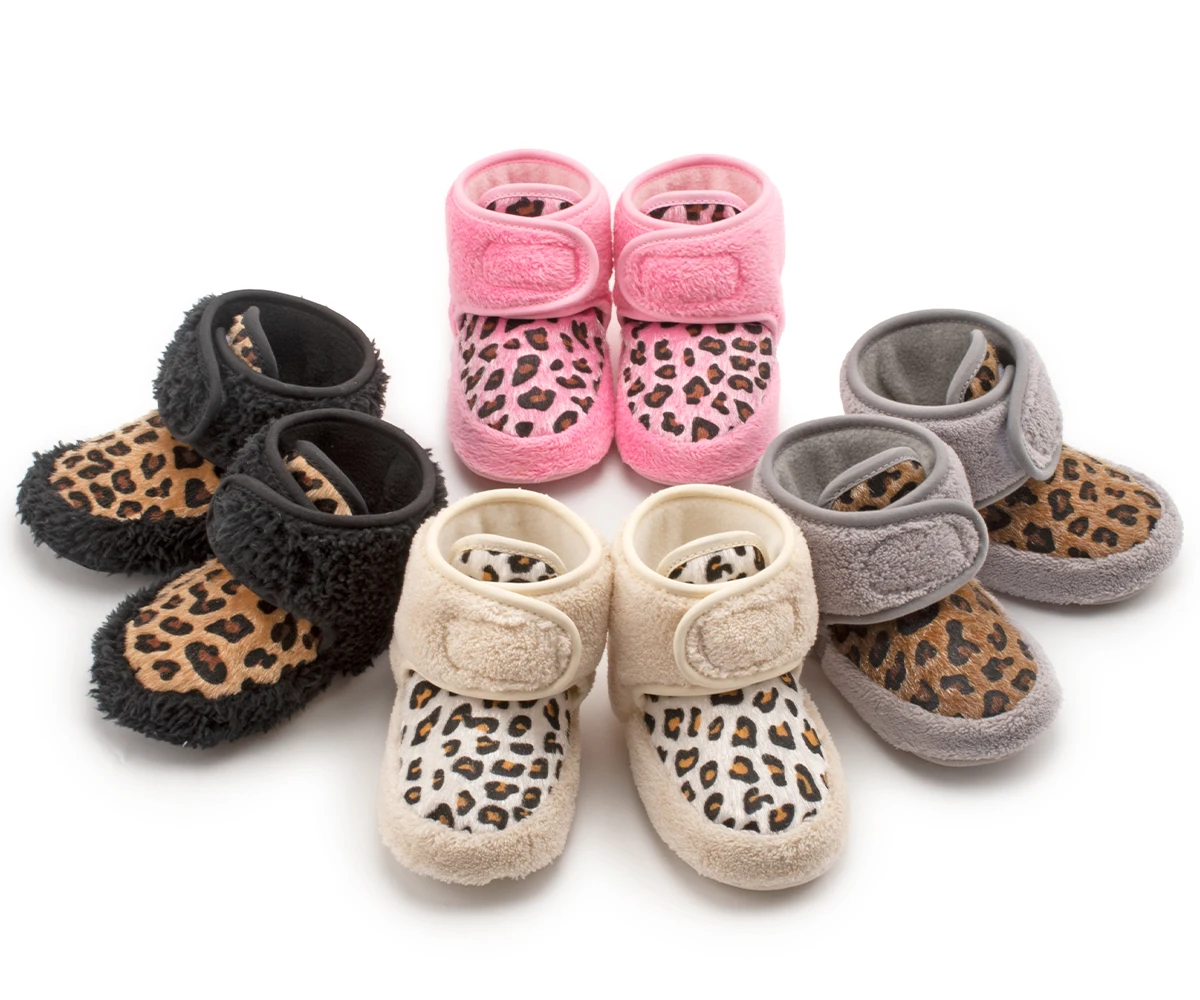 

New design winter Leopard print warm velvet Antislip 0 18months girl baby boots