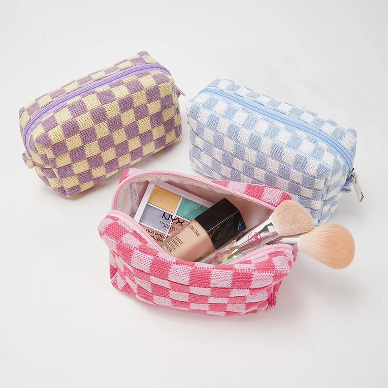 

Knitted fabric cosmetic bag cosmetic tool cosmetic bag Make up bag custom, Red