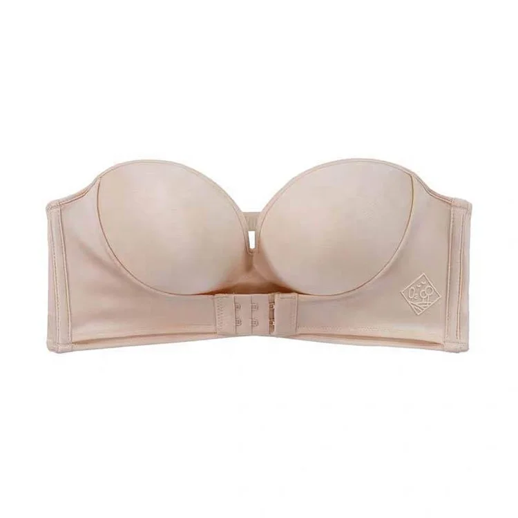 

popular breathable soft comfortable seamless adjustable strapless bra with emboss printing logo for wedding