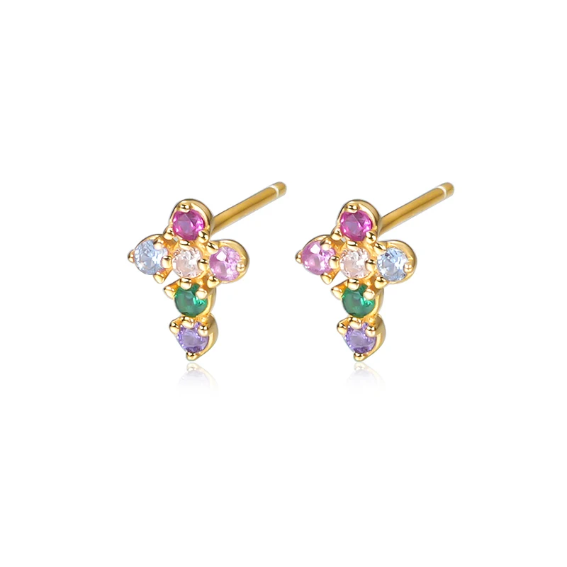 Damila Designer Jewelry Cz 925 Silver Colorful Cubic Zircon Cross Stud Earrings For Women