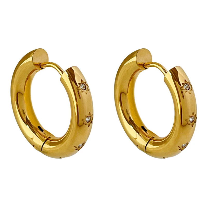 

MICCI Wholesale PVD 18K Gold Plated Stainless Steel Jewelry North Star Sign Hoop Huggie Earrings