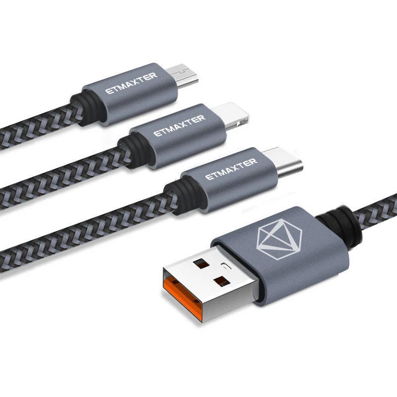 

ETMAXTER Type C Lighting Micro USB Fast Charging cable for iphone 12 11 max pro Samsung Xiaomi Date Sync charger nylon cord