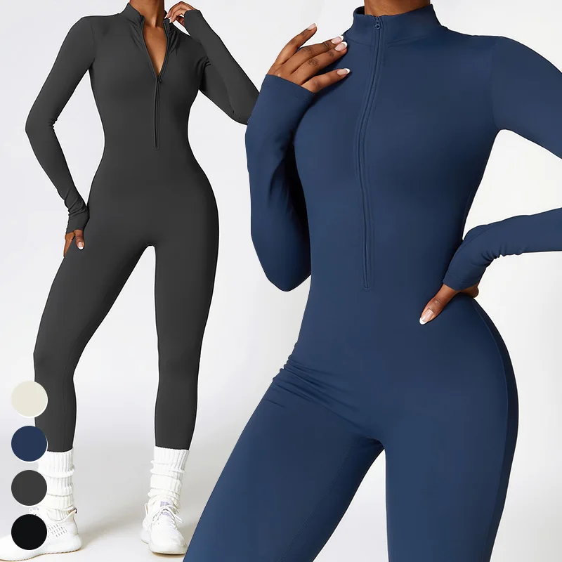 

Fashion Tracksuit Custom Workout Wear Fitness Sports Bodysuit Long Sleeve Fleece Warm Jumpsuits Women One Piece Yoga Jumpsuit