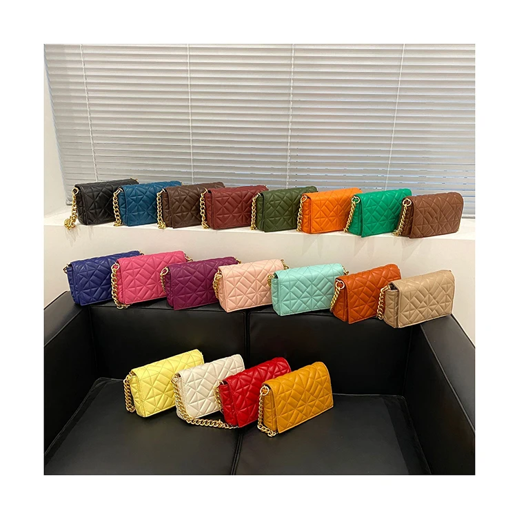 

Minimalist Ladies Quilted Flap Handbags 2021 Top Brand Luxury Shoulder Messenger Purses Thick Gold Metal Chains Women Hand Bags