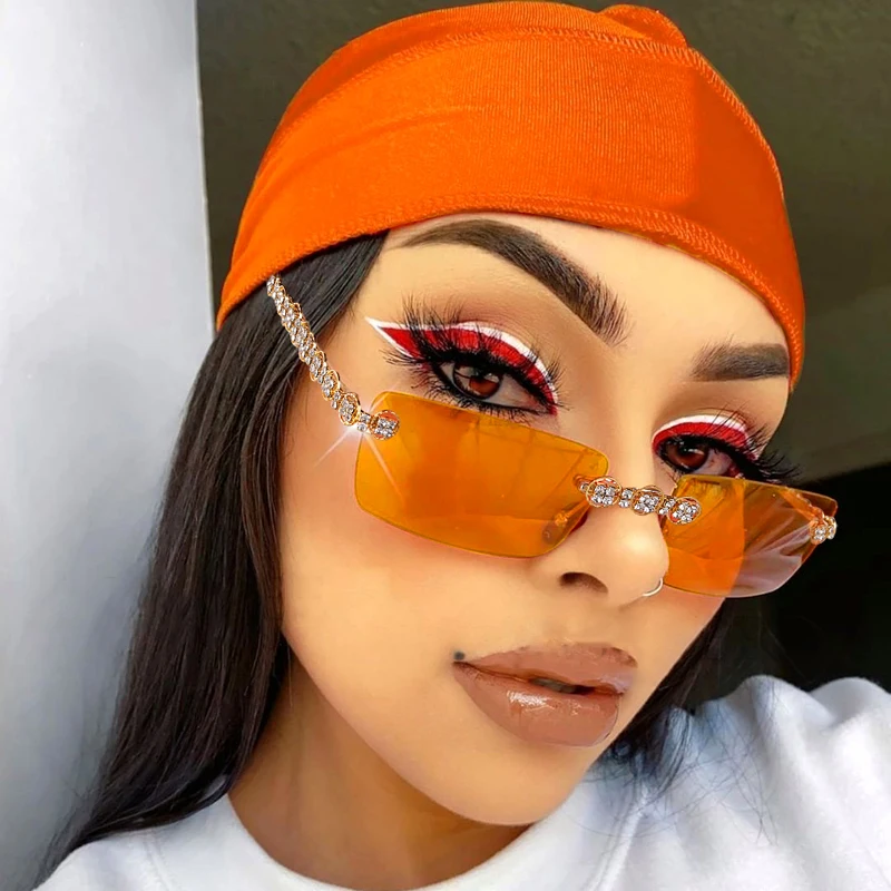 

Luxury Customizable 2021Diamonds Square Rectangle Luxury Rhinestone Rimless Crystal Customizable brand Sunglasses, 12 colors