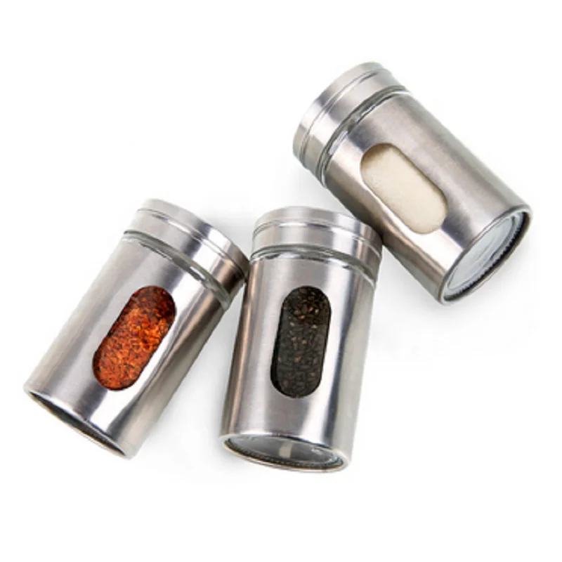

High quality creative design kitchen supplies clear window stainless steel seasoning bottle, Silver