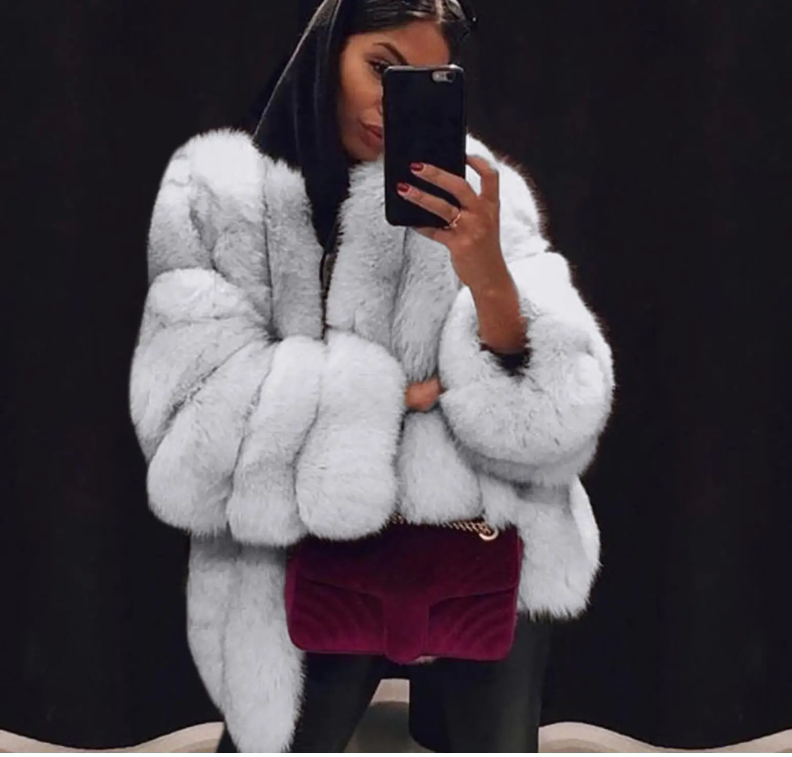 

2020 custom logo oversize fur coat women Plus Size 3XL 4XL 5XL fox faux fur coat women