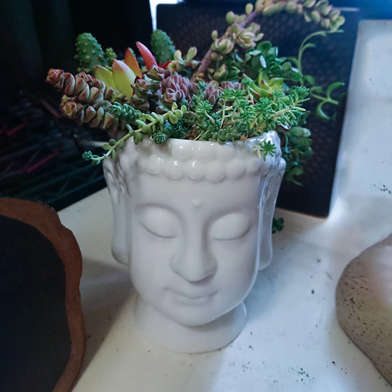 

Buddha Head Statue Flowerpot Succulent Plant Pots Planter Plants Potted Home Decor Ceramic Vase Desktop Gardening Supplies, Customized color