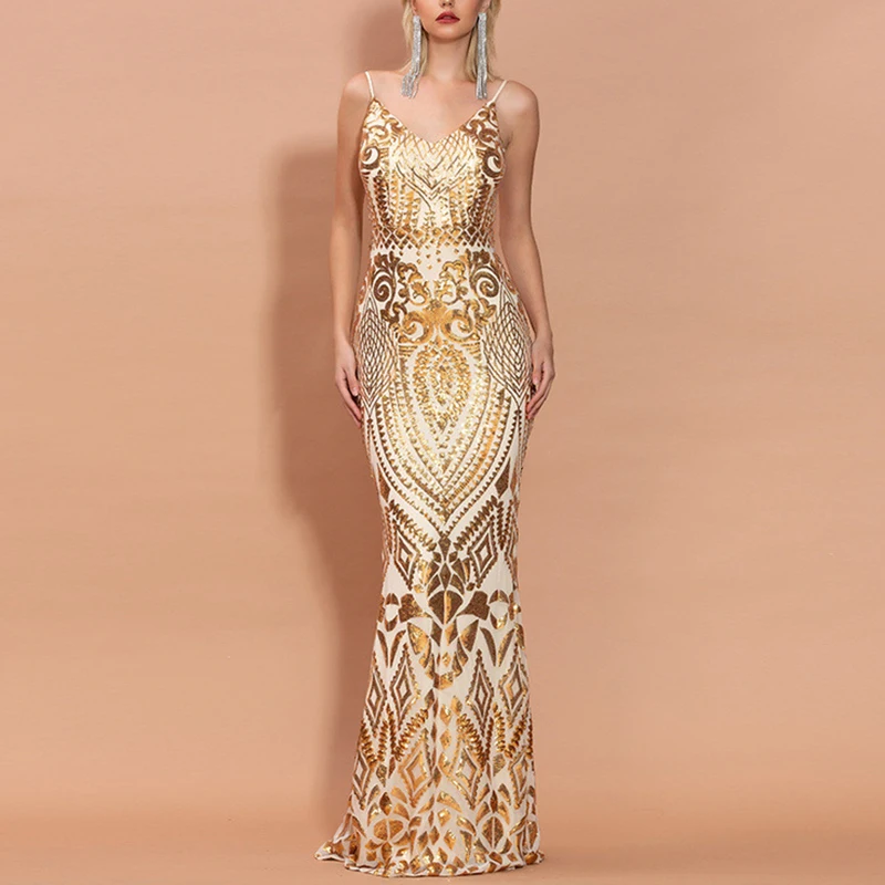 

2021 Gold Luxury Dress Women Wedding Dress Sexy Evening Dress, As the picture