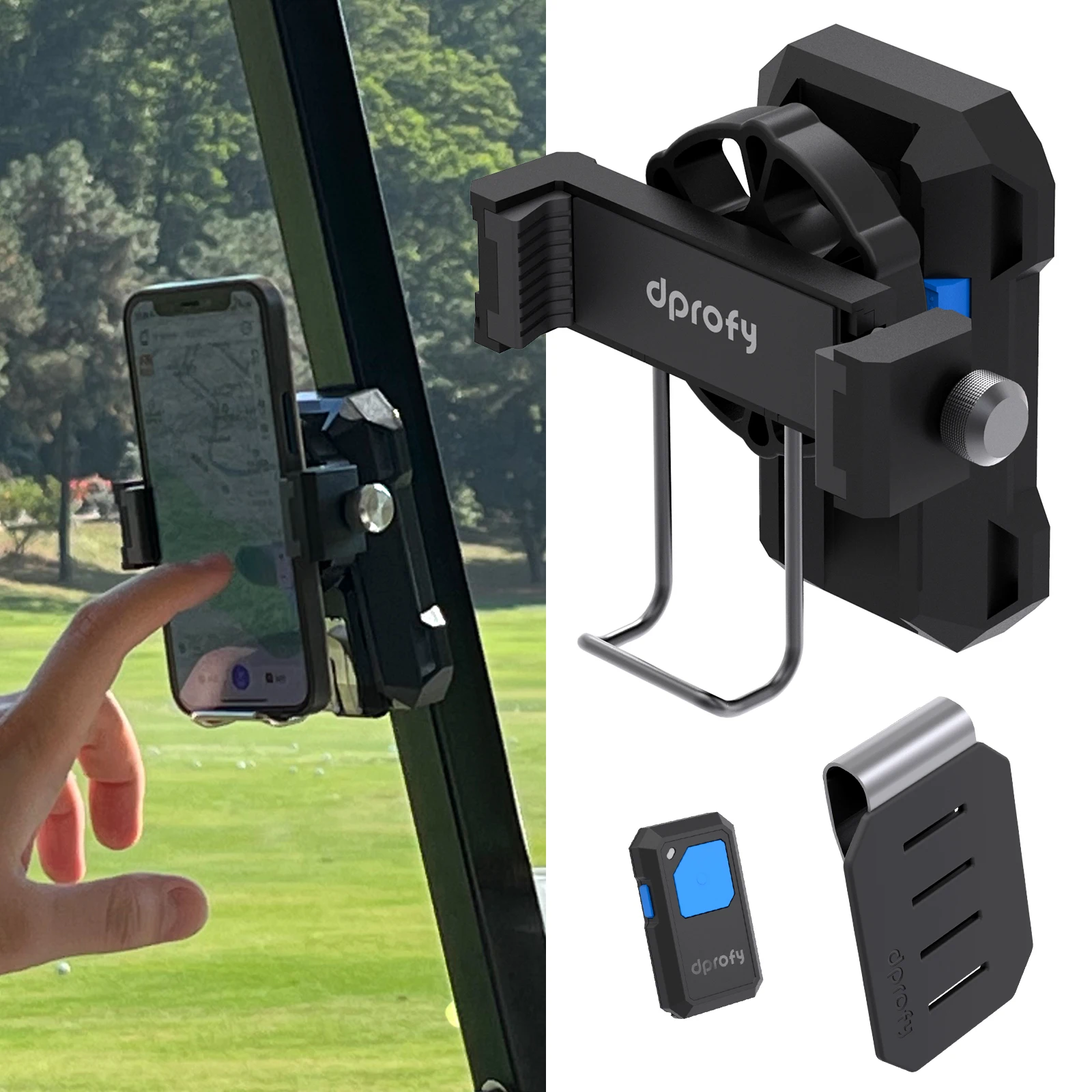 

UEVERHI Adjustable Golf Cell Phone Holder Clip, Record Golf Swing Training |Works with Golf Cart or Push Cart,Golf Club, Black